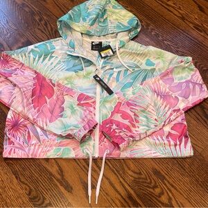 NWT Nike Women’s sz S Multi Floral Palm Cropped Windbreaker Jacket Full Zip Hood
